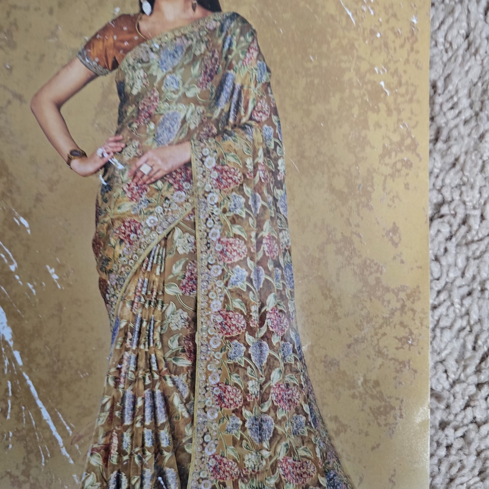 Bombay Floral Gold and Red Saree